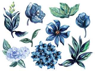 Beautiful element winter deep blue blooming flowers season plants garden arangement ornament