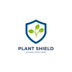 Leaf shield logo, herbal healthy leaf logo, protect nature logo design vector template