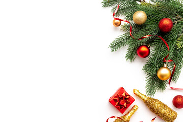 Marry Christmas greeting card frame with fir and decoration