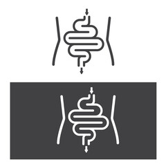 Waist and colon, human digestion symbol in two versions, vector, icon.