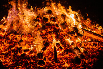  Burning coals from a fire abstract background.