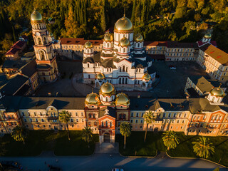 Top view of orthodox monastery in novy afon, abkhazia. christian temple in new athos. photo from...