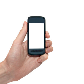 Mobile phone in hand in PNG isolated on transparent background