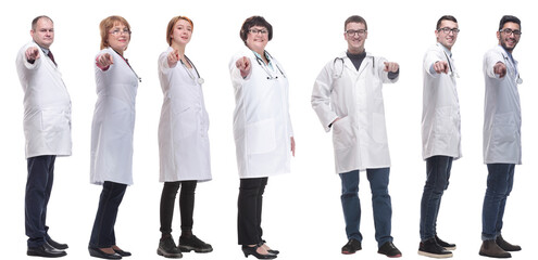 group of doctors in full length isolated on white