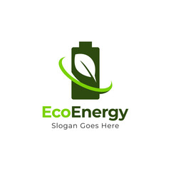 Eco Battery icon. Battery with leaf icon in black flat glyph, filled style isolated on white background