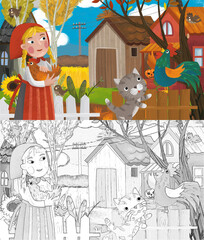 cartoon farm ranch animals pumpkins with sketch