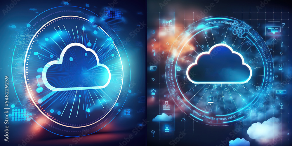 Poster Storage technology concepts transfer data to cloud computing platforms. Backup Storage Data. Internet Technology Business concept. 3d illustration