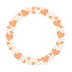 オレンジ色のかわいいハートの丸いフレーム素材