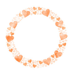 水彩風オレンジ色のかわいいハートの丸いフレーム素材