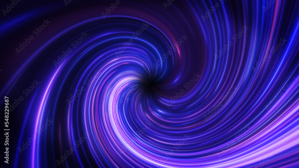 Poster speed of light vortex swirl neon glowing twisted lines in motion. hyper jump into another galaxy.