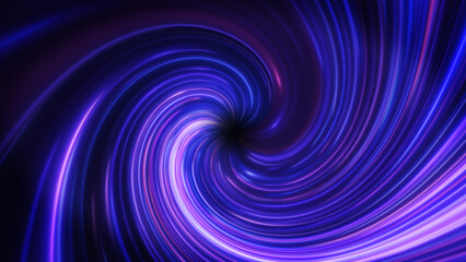 Speed of light vortex swirl neon glowing twisted lines in motion. Hyper jump into another galaxy.