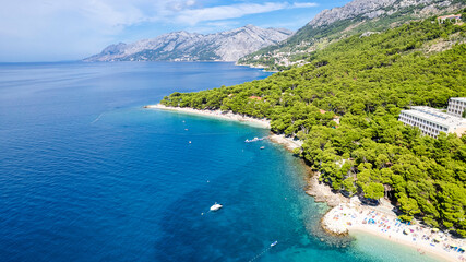 Obraz premium Aerial view of Punta Rata beach in Brela, Dalmatia, Croatia