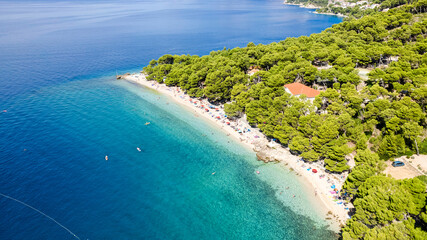 Aerial view of Punta Rata beach in Brela, Dalmatia, Croatia