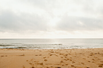 Praia dos Supertubos at the end of the day, with little fog, in Atouguia da Baleia and close to Peniche, in the West region of Central Portugal, it is famous worldwide.
