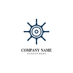 Obraz premium Cruise ship rudder template logo design with ocean waves.