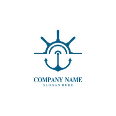 Cruise ship rudder template logo design with ocean waves. © Nur