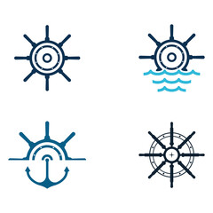Obraz premium Cruise ship rudder template logo design with ocean waves.