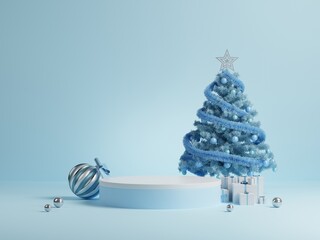 3D Christmas and Happy new year for show product social media post banner template, Blue background