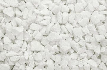 Fototapeta na wymiar White gray pebbles texture background, small stone gravel for garden decoration.