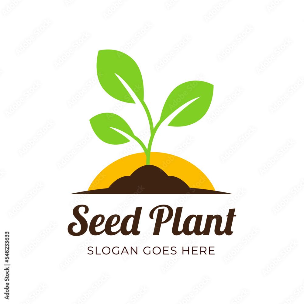 Wall mural Plant Seeds Logo Concept Template Vector.growing seed logo.Seed grow Vector logo illustration design template