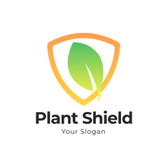 Leaf shield logo, herbal healthy leaf logo, protect nature logo design vector template