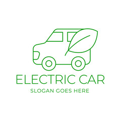 Electric car with plug icon symbol, EV car, Green hybrid vehicles charging point logotype, Eco friendly vehicle concept, Vector illustration