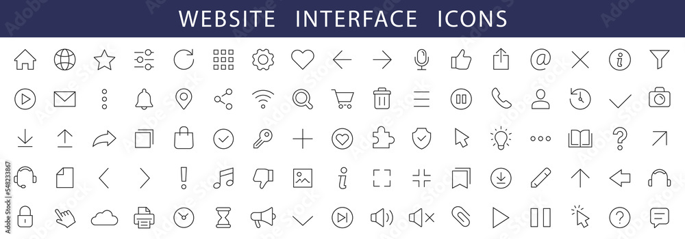 Fototapete Website Interface thin line icons set. User Interface icons. Basic Web editable stroke icons collection. Vector