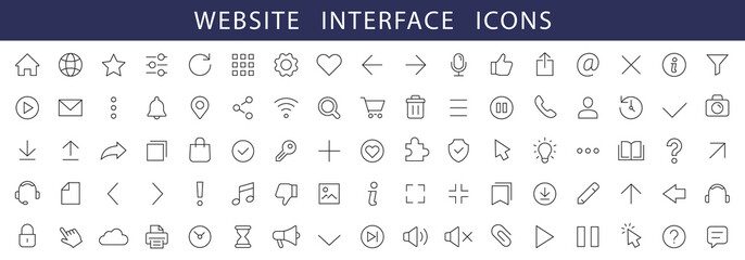 Website Interface thin line icons set. User Interface icons. Basic Web editable stroke icons collection. Vector