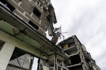 Fototapeta premium destroyed and burned houses in the city Russia Ukraine war