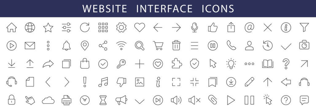 Website Interface thin line icons set. User Interface icons. Basic Web editable stroke icons collection. Vector