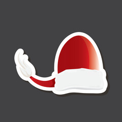 vector red funky Santa Claus hat sticker icon or label isolated on grey background. merry christmas design element for banners and geeting cards
