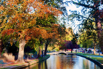 Bourton on the Water Autumn Trees Cotswolds UK