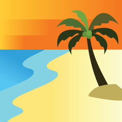 Tropical beach sunset vector illustration