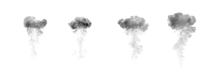 Four black smoke clouds after burst, isolated - object 3D illustration