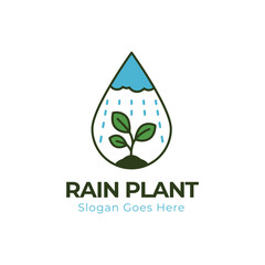 Rain and plant logo icon design