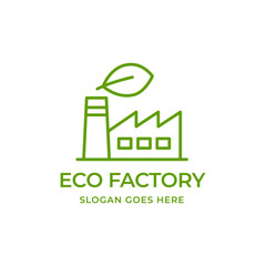 actory and leaf logo combination. Industry and eco symbol or icon. Unique manufacturing and organic logotype design template