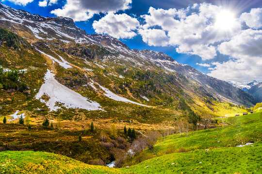 Beautiful Alps mountains with clody sky, Fluelapass, Davos, Gra