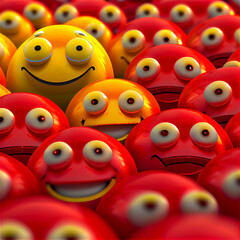 Yellow smiling face surrounded by sad faces