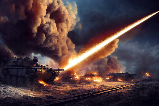  Missile strike against tank on battlefield inferno explosion