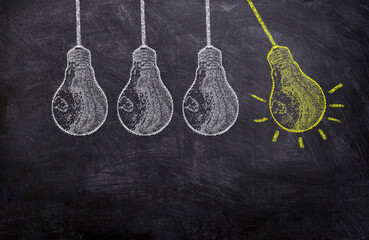 Idea sketch concept with light bulbs sign. Idea/thinking concept