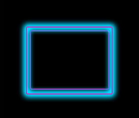 Neon rectangle frame or neon lights horizontal sign. abstract background. Glow outline shape or laser glowing lines. Abstract background with space for your text.