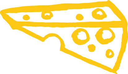 A piece of cheese in the style of doodle. Vector illustratio
