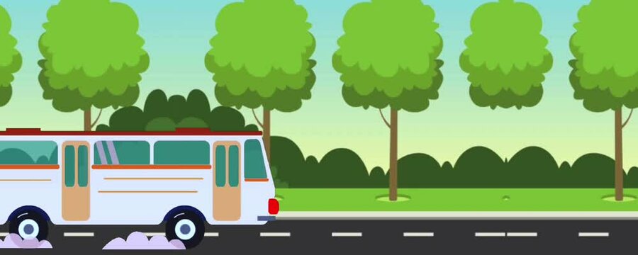 bus cartoon video is driving on a mountain road