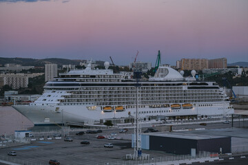 Regent luxury cruiseship or cruise ship liner Splendor arrival into Marseille Provence port during...