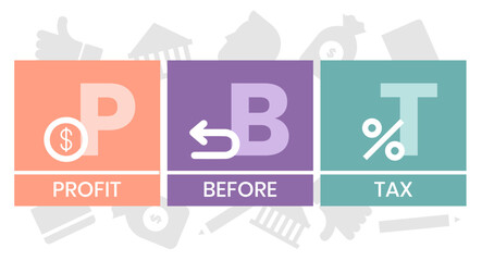 PBT - profit before tax. acronym business concept. vector illustration concept with keywords and icons. lettering illustration with icons for web banner, flyer, landing page, presentation