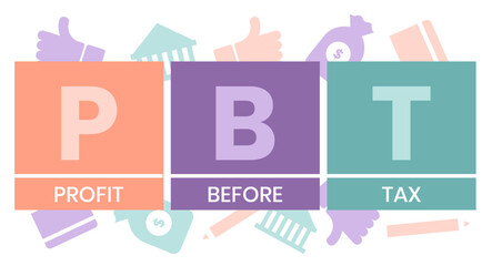 PBT - profit before tax. acronym business concept. vector illustration concept with keywords and icons. lettering illustration with icons for web banner, flyer, landing page, presentation