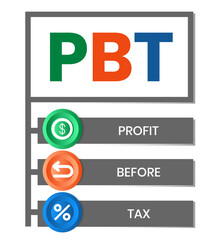 PBT - profit before tax. acronym business concept. vector illustration concept with keywords and icons. lettering illustration with icons for web banner, flyer, landing page, presentation