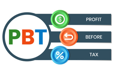 PBT - profit before tax. acronym business concept. vector illustration concept with keywords and icons. lettering illustration with icons for web banner, flyer, landing page, presentation
