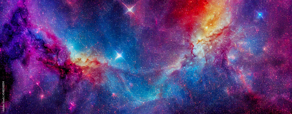 Wall mural panorama colorful background with nebula galaxy space generative ai illustration