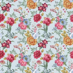 Foto op Plexiglas Trendy Seamless Floral Pattern in Vector,Bright seamless pattern flowers drawn on paper paints.Roses pattern bunch of flowers, repeating print for fabric on blue background. © belleza